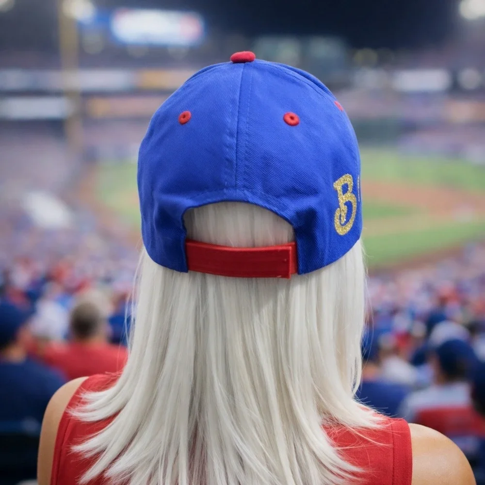Buffalo Bills Hat Blue Red Baseball Cap Embroidered Logo‎ Gold Glitter Script